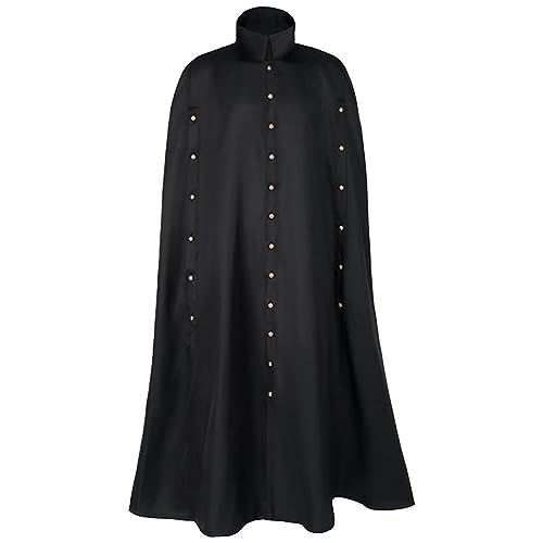 Zauberer Kostüm Herren ,Gothic Zauberer Robe Herren,Hexenmeister Umhang Ohne Kapuze Mittelalter Kleidung Vintage Jacke Renaissance Mantel Lang Erwachsene Cosplay Uniform Halloween Kostüm Schwarz von LOSSLO