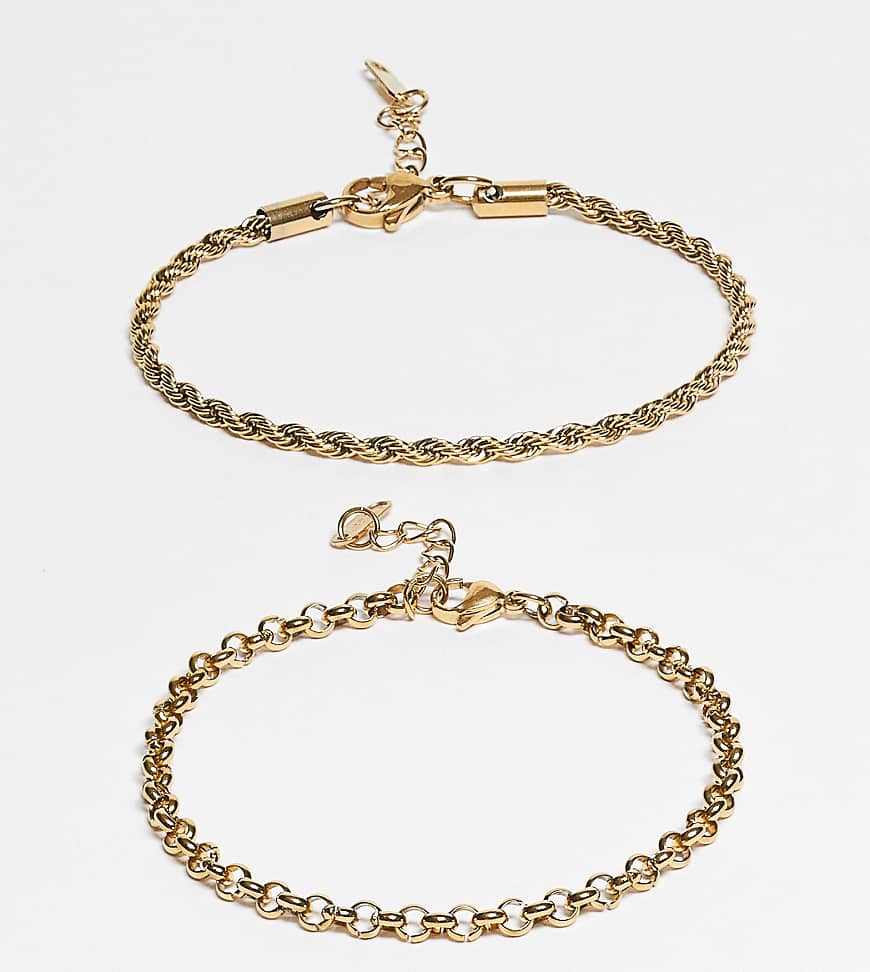 Lost Souls - 2er-Pack Armbänder mit Kordel- und rundem Kettendesign mit 18 Karat Vergoldung-Goldfarben von LOST SOULS