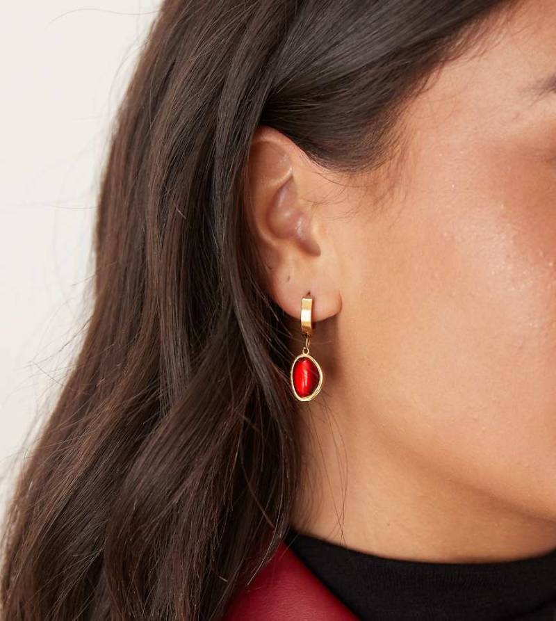 Lost Souls - Creolen aus Edelstahl mit dunkelrotem Stein und 18-Karat-Vergoldung-Goldfarben von LOST SOULS