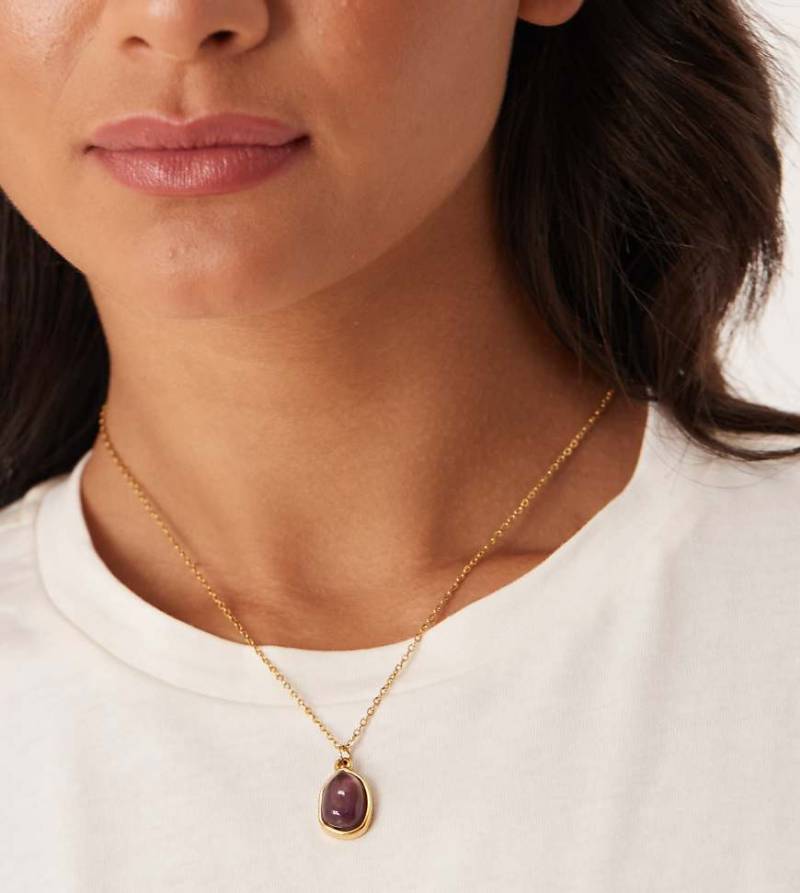 Lost Souls - Halskette aus Edelstahl mit 18-Karat-Vergoldung und Anhänger mit violettem Stein-Goldfarben von LOST SOULS