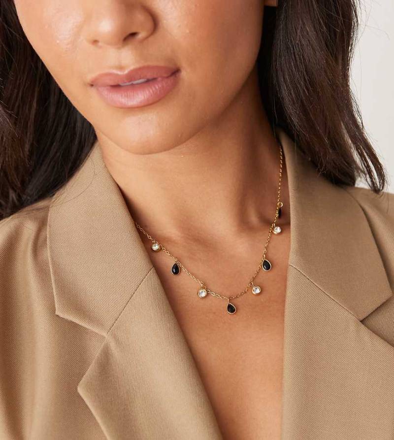 Lost Souls - Halskette aus Edelstahl mit 18-Karat-Vergoldung und Anhängern mit schwarzem Schmuckstein und Strass-Goldfarben von LOST SOULS