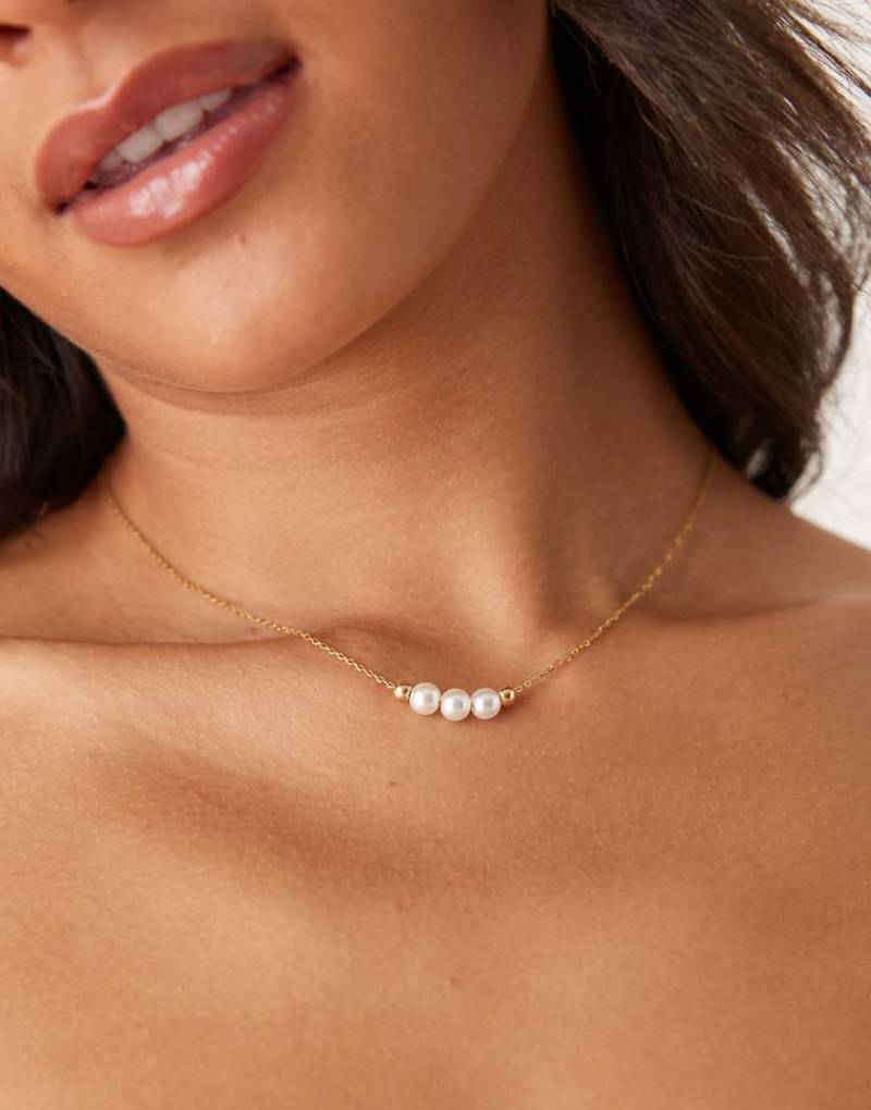 Lost Souls - Halskette aus Edelstahl mit 18-karätiger Vergoldung und Mini-Perlenanhänger-Goldfarben von LOST SOULS