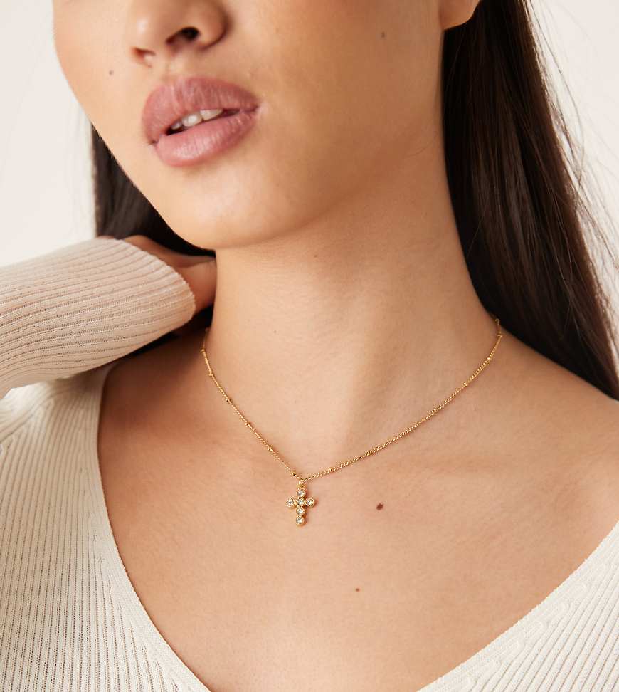 Lost Souls - Halskette mit Kreuzanhänger, Zirkonia-Kristallen und 18-Karat-Vergoldung-Goldfarben von LOST SOULS