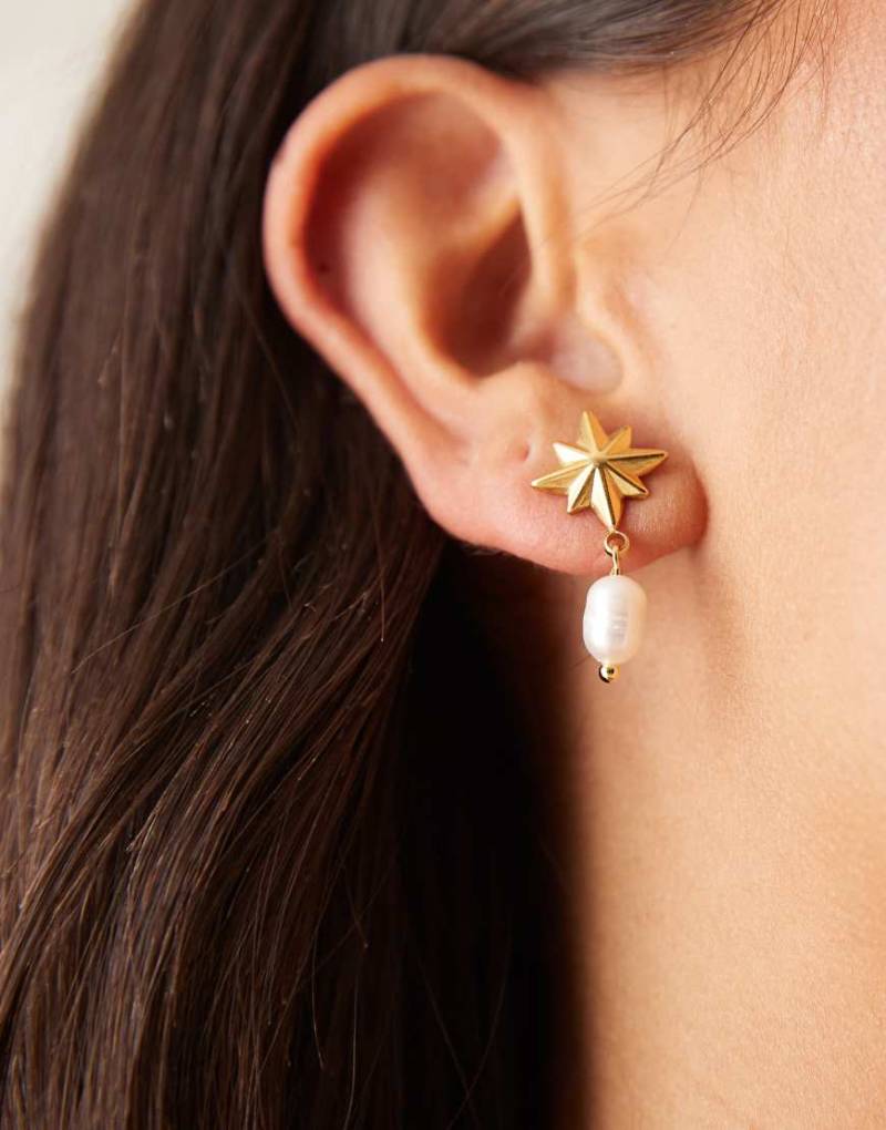 Lost Souls - Starburst - Ohrringe aus Edelstahl mit 18-Karat-Vergoldung und Perl-Anhänger-Goldfarben von LOST SOULS