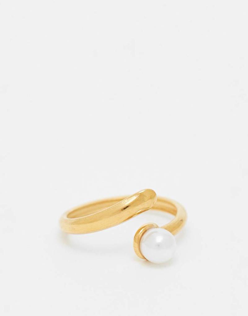 Lost Souls - Wickelring aus Edelstahl mit 18-Karat-Vergoldung und Perlendetail-Goldfarben von LOST SOULS