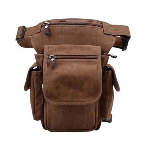 Motorrad-Sitztasche/Hecktasche Casual Oberschenkel Männlichen Belt Fanny Pack Männer Taille Pack Bein Drop Tasche Für Motorrad Fahrer Multi Taschen Leinwand Militär Motorrad-Gepäcktasche(Coffee) von LOSTIS