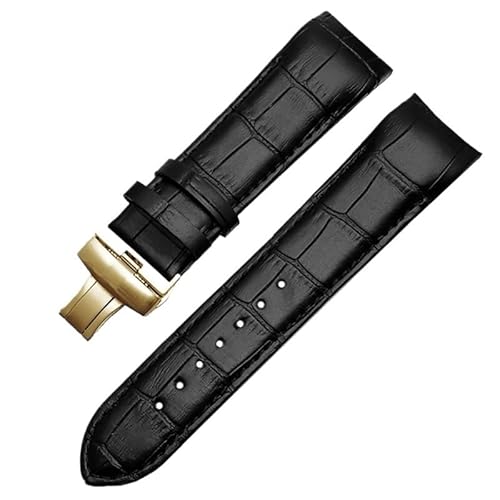 LOSUNLENU Echtes Lederarmband mit gebogenem Ende für Tissot-Uhrengürtel 1853 COUTURIER T035627A T035407A T035439 Herrenarmband(Black-gold,24mm) von LOSUNLENU