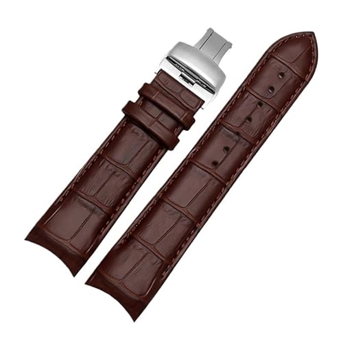 LOSUNLENU Echtes Lederarmband mit gebogenem Ende für Tissot-Uhrengürtel 1853 COUTURIER T035627A T035407A T035439 Herrenarmband(Brown-silver,24mm) von LOSUNLENU