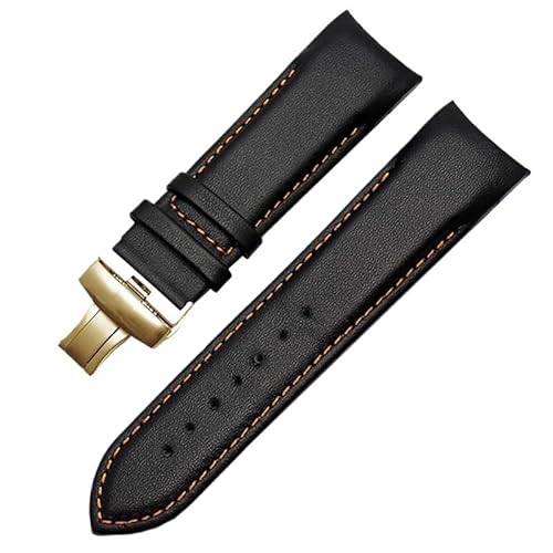 LOSUNLENU Echtes Lederarmband mit gebogenem Ende für Tissot-Uhrengürtel 1853 COUTURIER T035627A T035407A T035439 Herrenarmband(Oragne line-gold,24mm) von LOSUNLENU