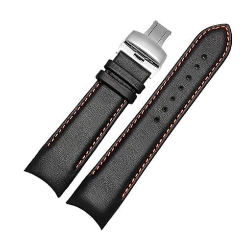 LOSUNLENU Echtes Lederarmband mit gebogenem Ende für Tissot-Uhrengürtel 1853 COUTURIER T035627A T035407A T035439 Herrenarmband(Oragne line-silver,22mm) von LOSUNLENU