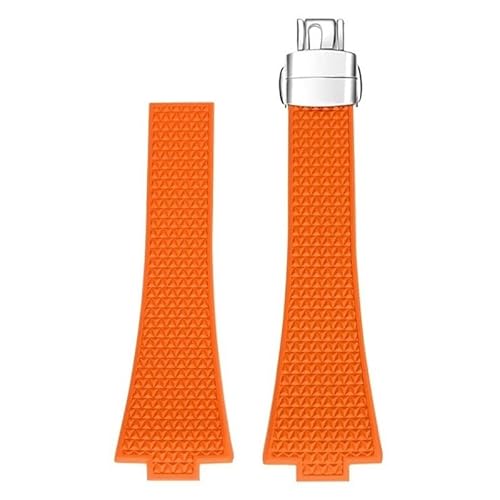 LOSUNLENU FKM-Uhrenarmband für Tissot PRX-Serie Super Player, konvex, Herren, Fluorkautschuk-Uhrenarmband mit Schmetterlingsschnalle, Zubehör(Orange Clasp) von LOSUNLENU