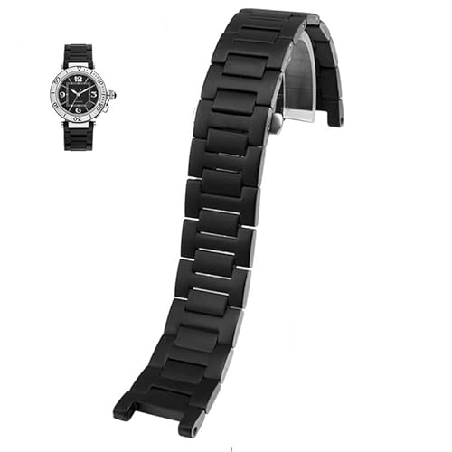 LOSUNLENU Für Cartier PASHA Serie Edelstahlarmband Mit Faltschließe(Black,20-12mm) von LOSUNLENU