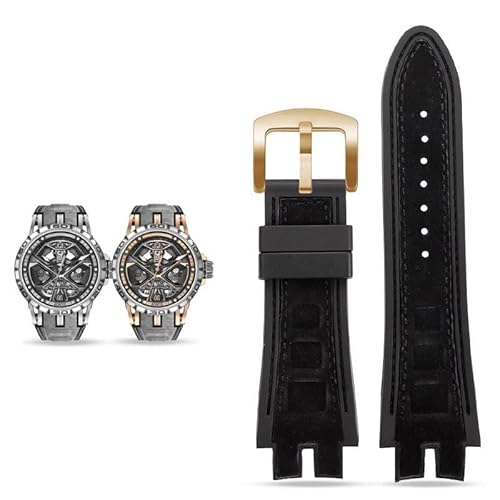 LOSUNLENU Leder-Gummi-Armband für Roger Dubuis EXCALIBUR Serie Uhrenzubehör(Black-gold) von LOSUNLENU