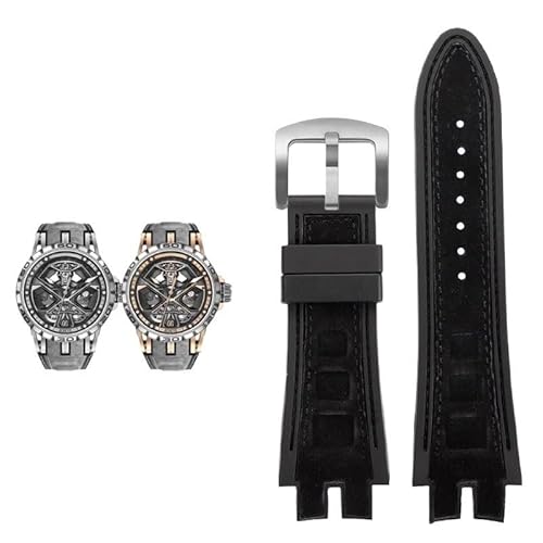 LOSUNLENU Leder-Gummi-Armband für Roger Dubuis EXCALIBUR Serie Uhrenzubehör(Black-silver) von LOSUNLENU