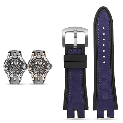 LOSUNLENU Leder-Gummi-Armband für Roger Dubuis EXCALIBUR Serie Uhrenzubehör(Blue-silver) von LOSUNLENU