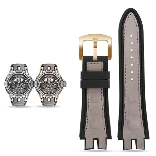 LOSUNLENU Leder-Gummi-Armband für Roger Dubuis EXCALIBUR Serie Uhrenzubehör(Grey-gold) von LOSUNLENU