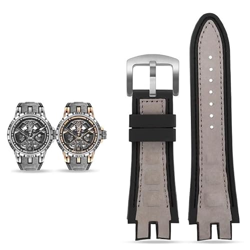 LOSUNLENU Leder-Gummi-Armband für Roger Dubuis EXCALIBUR Serie Uhrenzubehör(Grey-silver) von LOSUNLENU