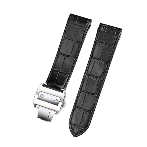 LOSUNLENU Lederarmband für Cartier Santos 100 Serie Uhrenarmband mit Faltschließe(Black silver buckle,23mm) von LOSUNLENU