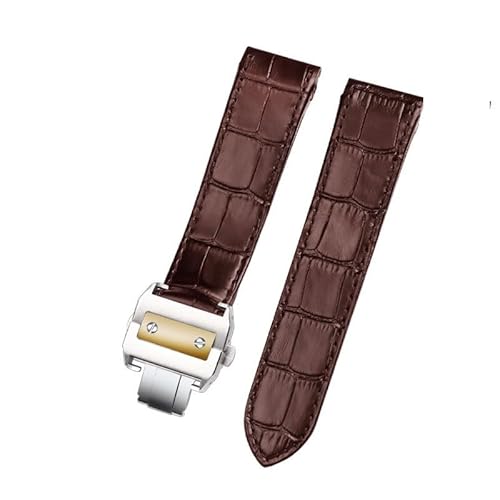 LOSUNLENU Lederarmband für Cartier Santos 100 Serie Uhrenarmband mit Faltschließe(Brown gold buckle,23mm) von LOSUNLENU