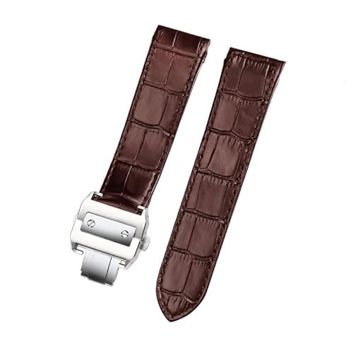 LOSUNLENU Lederarmband für Cartier Santos 100 Serie Uhrenarmband mit Faltschließe(Brown silver buckle,20mm) von LOSUNLENU