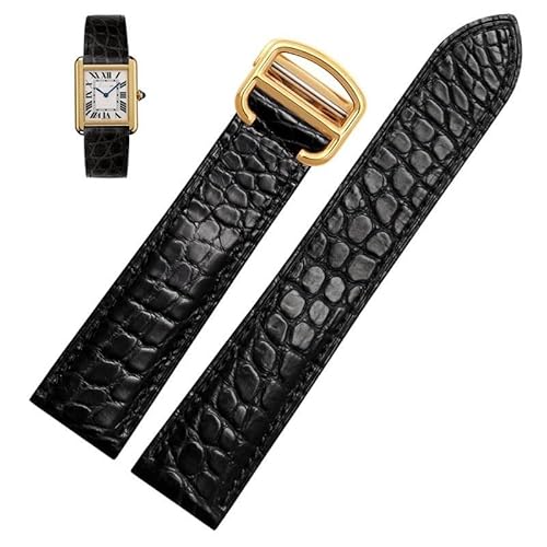 LOSUNLENU Lederarmband für Cartier TANk SOLO RONDE London Kalibo Uhrenkette mit Faltschließe(Black-gold A,16mm-width) von LOSUNLENU