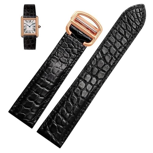 LOSUNLENU Lederarmband für Cartier TANk SOLO RONDE London Kalibo Uhrenkette mit Faltschließe(Black-rose gold A,24mm) von LOSUNLENU