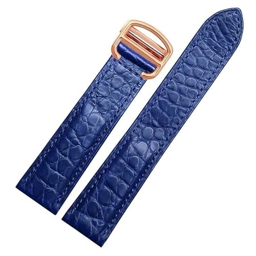 LOSUNLENU Lederarmband für Cartier TANk SOLO RONDE London Kalibo Uhrenkette mit Faltschließe(Blue-rose gold A,16mm-width) von LOSUNLENU