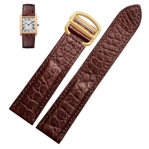 LOSUNLENU Lederarmband für Cartier TANk SOLO RONDE London Kalibo Uhrenkette mit Faltschließe(Brown-gold A,18mm) von LOSUNLENU