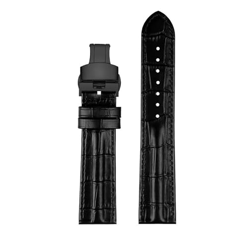 LOSUNLENU Lederarmband für Hamilton Khaki H7060573 Rindsleder-Texturband Herrenarmband(A black black F,22mm) von LOSUNLENU