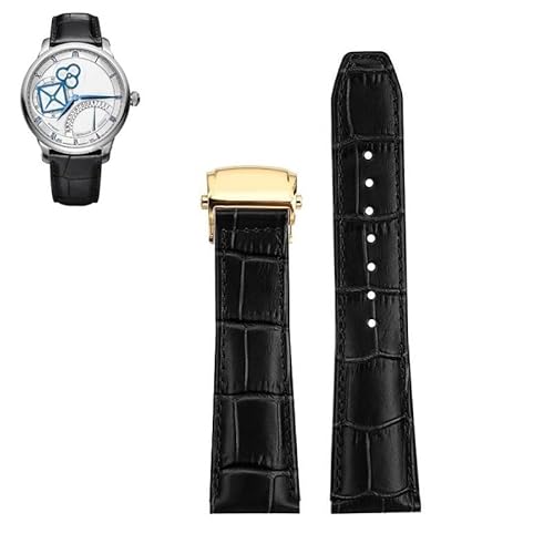 LOSUNLENU Lederarmband für Maurice Lacroix MP6528 Pontos PT6158, Rindslederarmband mit Futterschnalle(Black-gold,20mm) von LOSUNLENU