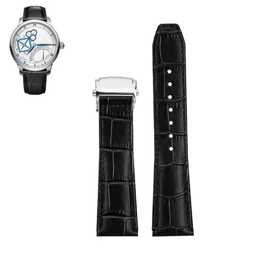 LOSUNLENU Lederarmband für Maurice Lacroix MP6528 Pontos PT6158, Rindslederarmband mit Futterschnalle(Black-silver,22mm) von LOSUNLENU