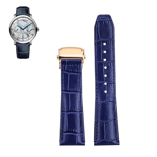 LOSUNLENU Lederarmband für Maurice Lacroix MP6528 Pontos PT6158, Rindslederarmband mit Futterschnalle(Blue-rosegold,20mm) von LOSUNLENU