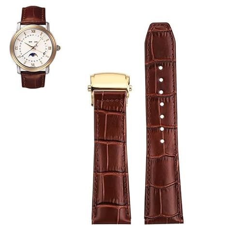 LOSUNLENU Lederarmband für Maurice Lacroix MP6528 Pontos PT6158, Rindslederarmband mit Futterschnalle(Brown-gold,22mm) von LOSUNLENU