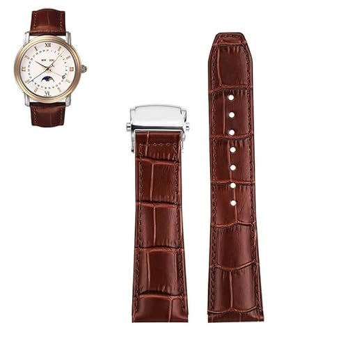 LOSUNLENU Lederarmband für Maurice Lacroix MP6528 Pontos PT6158, Rindslederarmband mit Futterschnalle(Brown-silver,22mm) von LOSUNLENU