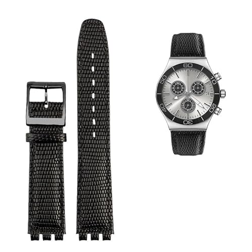 LOSUNLENU Lederarmband für Swatch GB274/287/GN239 Uhren, konkav-konvexe Schnittstellen, 17 mm Armband(B blackb) von LOSUNLENU