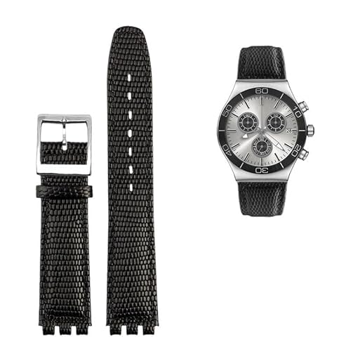 LOSUNLENU Lederarmband für Swatch GB274/287/GN239 Uhren, konkav-konvexe Schnittstellen, 17 mm Armband(B blacks) von LOSUNLENU
