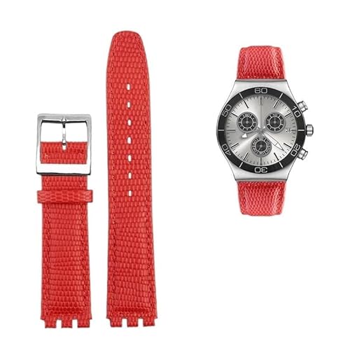 LOSUNLENU Lederarmband für Swatch GB274/287/GN239 Uhren, konkav-konvexe Schnittstellen, 17 mm Armband(B reds) von LOSUNLENU