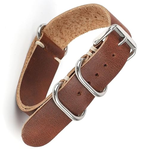 LOSUNLENU Lederarmband handgefertigte Nähte Armband mit Stahlringschnalle Uhrenarmband(Brown,20mm) von LOSUNLENU
