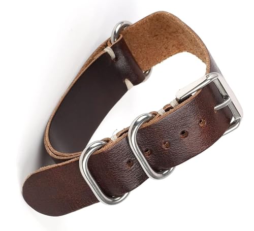 LOSUNLENU Lederarmband handgefertigte Nähte Armband mit Stahlringschnalle Uhrenarmband(Coffee,20mm) von LOSUNLENU