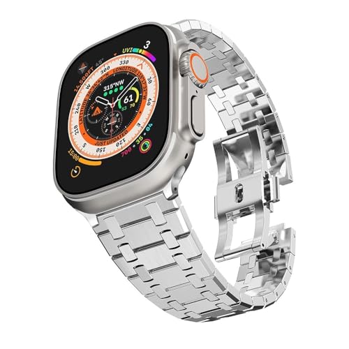 LOSUNLENU Link-Metallarmband für Apple Watch Ultra 2 Series9 8 7 Edelstahl-Uhrenarmband für IWatch SE 6 5 4 3 2 1 Uhrenarmband(Silver,49mm) von LOSUNLENU