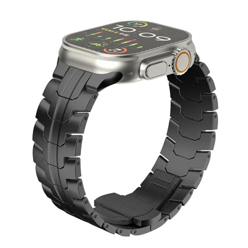 LOSUNLENU Luxuriöses Armband in Titanfarbe für Apple Watch Ultra 2 Band 49 mm 45 mm 44 mm 42 mm Metall-Edelstahlarmband Iwatch 9 8 7 6 5 SE(Black,38/40/41mm) von LOSUNLENU