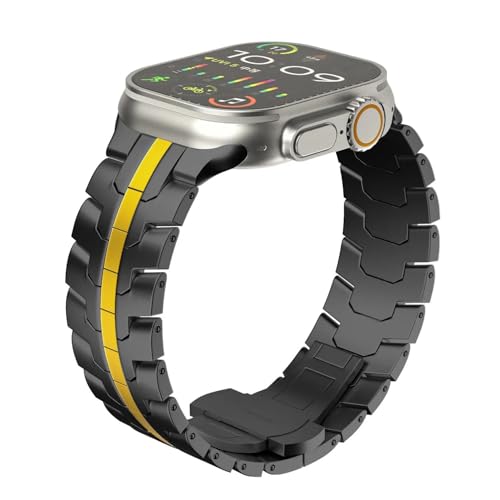 LOSUNLENU Luxuriöses Armband in Titanfarbe für Apple Watch Ultra 2 Band 49 mm 45 mm 44 mm 42 mm Metall-Edelstahlarmband Iwatch 9 8 7 6 5 SE(Black gold,38/40/41mm) von LOSUNLENU
