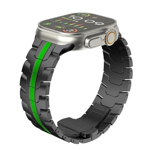 LOSUNLENU Luxuriöses Armband in Titanfarbe für Apple Watch Ultra 2 Band 49 mm 45 mm 44 mm 42 mm Metall-Edelstahlarmband Iwatch 9 8 7 6 5 SE(Black green,42/44/45/49mm) von LOSUNLENU