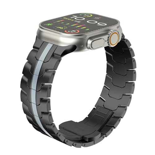 LOSUNLENU Luxuriöses Armband in Titanfarbe für Apple Watch Ultra 2 Band 49 mm 45 mm 44 mm 42 mm Metall-Edelstahlarmband Iwatch 9 8 7 6 5 SE(Black grey,38/40/41mm) von LOSUNLENU