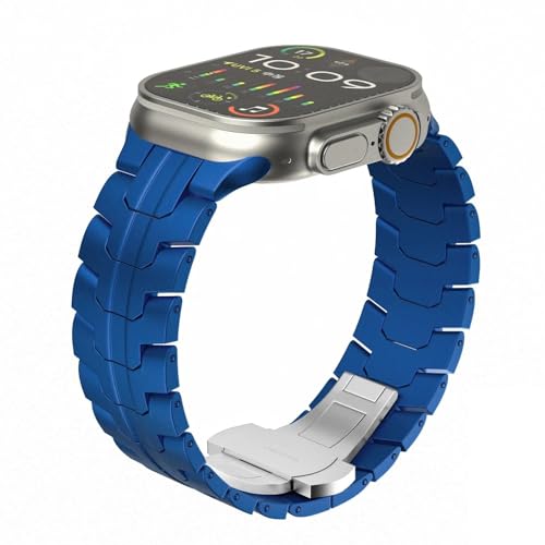 LOSUNLENU Luxuriöses Armband in Titanfarbe für Apple Watch Ultra 2 Band 49 mm 45 mm 44 mm 42 mm Metall-Edelstahlarmband Iwatch 9 8 7 6 5 SE(Blue,42/44/45/49mm) von LOSUNLENU