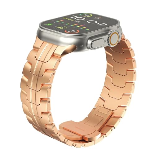 LOSUNLENU Luxuriöses Armband in Titanfarbe für Apple Watch Ultra 2 Band 49 mm 45 mm 44 mm 42 mm Metall-Edelstahlarmband Iwatch 9 8 7 6 5 SE(Rose gold,42/44/45/49mm) von LOSUNLENU