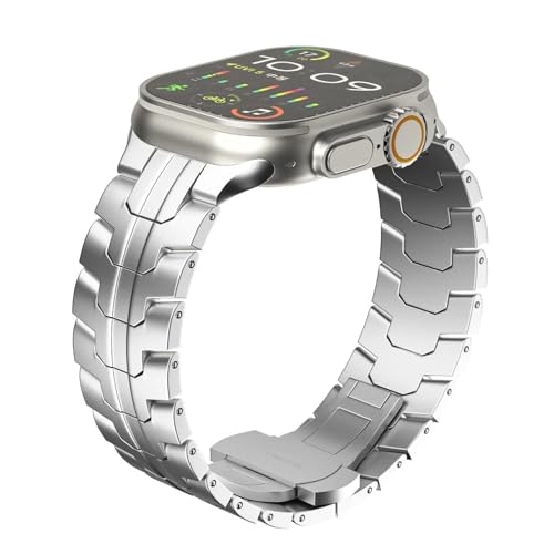 LOSUNLENU Luxuriöses Armband in Titanfarbe für Apple Watch Ultra 2 Band 49 mm 45 mm 44 mm 42 mm Metall-Edelstahlarmband Iwatch 9 8 7 6 5 SE(Silver,42/44/45/49mm) von LOSUNLENU