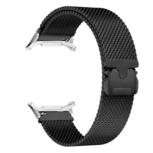 LOSUNLENU Magnetisches Edelstahlarmband für Galaxy Watch 7 Ultra 47 mm No Gaps Milanese Armband(Black silver) von LOSUNLENU