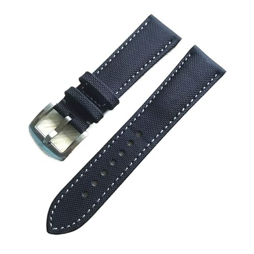 LOSUNLENU Nylon-Leder-Uhrenarmband für Blancpain Fifty Fathoms Uhrenarmband(Black white silver) von LOSUNLENU