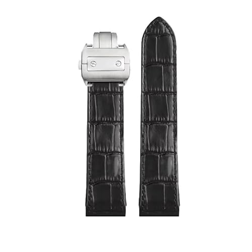 LOSUNLENU Uhrenarmband Aus Echtem Leder Für Cartier Santos 100 Serie Mit Faltschließe(Black-Silver Buckle,23mm) von LOSUNLENU